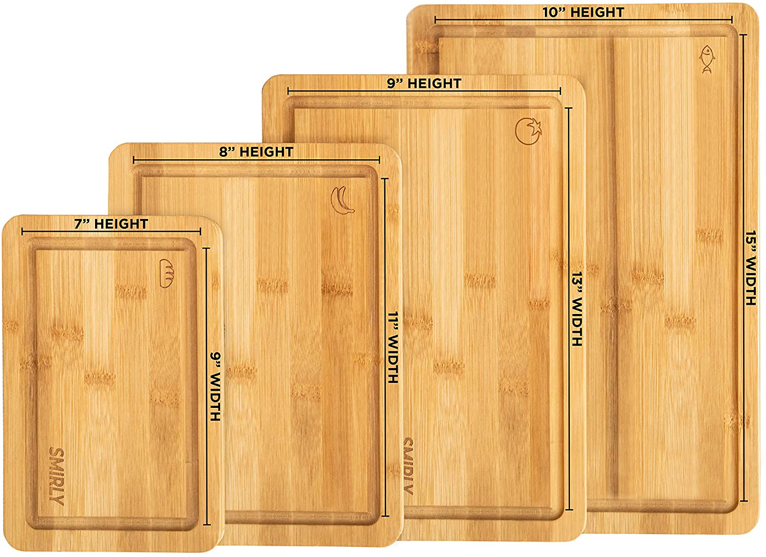 Smirly Bamboo Cutting Board Set: Wood Cutting Boards for Kitchen, Wood Cutting Board Set, Chopping Board Set, Wooden Cutting Boards for Kitchen Large Wooden Cutting Board Set, Small Cutting Board Wood