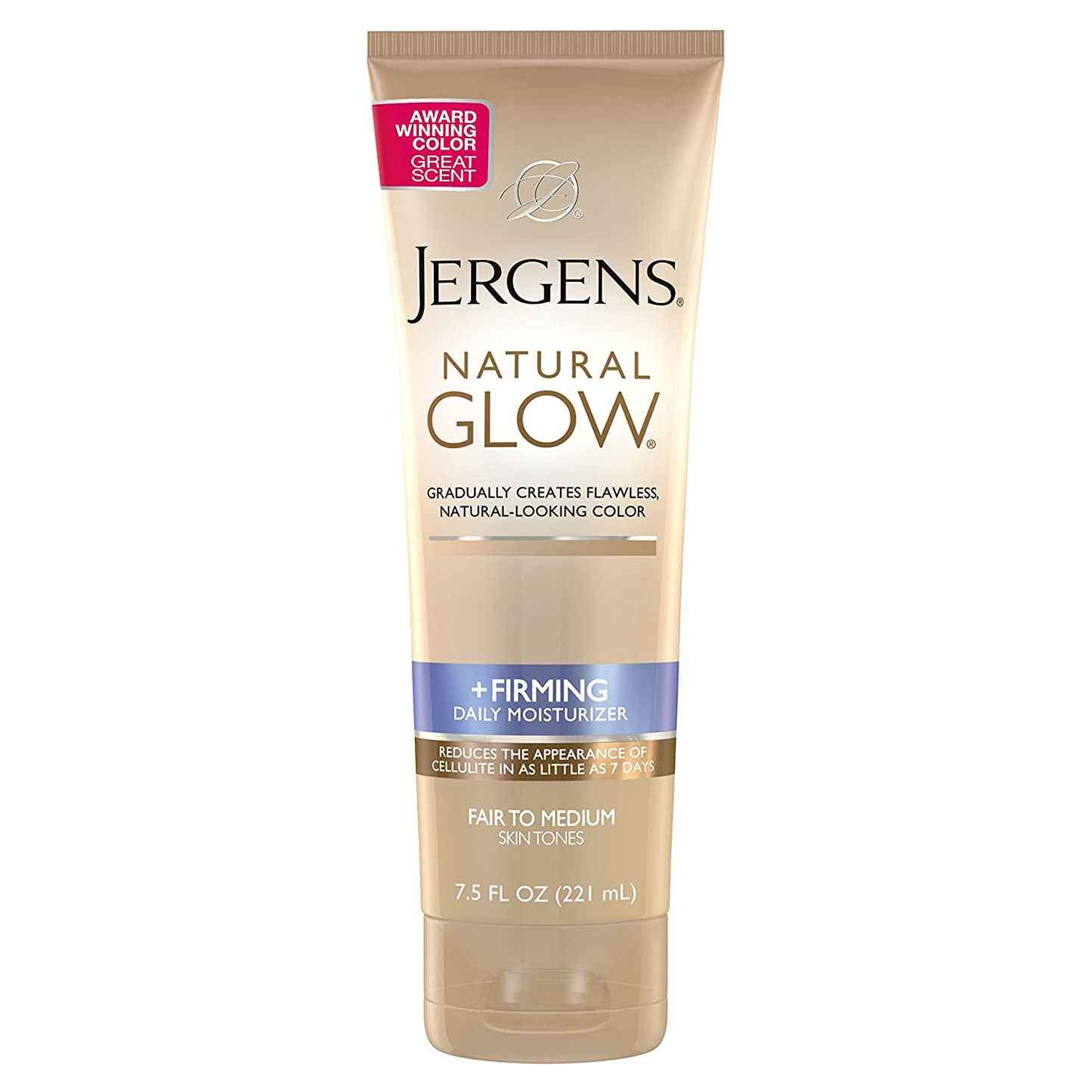 Jergens Natural Glow + FIRMING Self Tanner, Sunless Tanning Lotion for Skin Tone, Anti Cellulite Firming Body Lotion for Natural-Looking Tan, Oz, Fair to Medium, Fresh, 7.5 Fl Oz (Packaging May Vary)