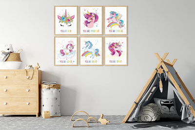 Unicorn Girls Room Décor | Motivational & Positive Affirmation Unicorn Bedroom Posters Wall Décor For Kids Room | Rainbow Decorations | Six 8x10 Wall Art Prints (Unframed) | Unicorn You Are Set