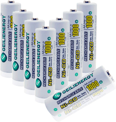 GEILIENERGY Solar Light AA Ni-CD 1000mAh Rechargable Batteries,AA Rechargeable Batteries for Solar Lights Solar Lamp(Pack of 8)