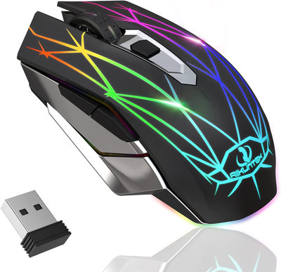 Wireless Gaming Mouse, Computer Mouse Rechargeable with 3 Adjustable DPI, Silent Click, USB Receiver, LED Lights, 2.4Ghz Portable Ergonomic RGB Optical Gamer Mice Mouse for Laptop PC Black