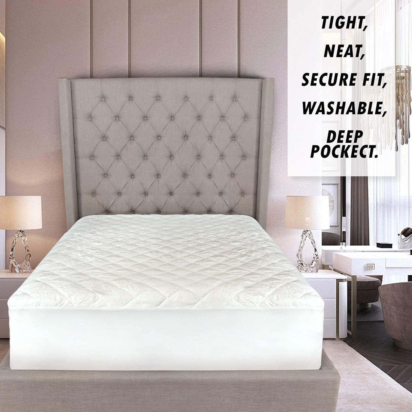 Abit Comfort Mattress cover, Quilted fitted mattress pad queen fits up to 20" deep hypoallergenic comfortable soft white cotton-poly