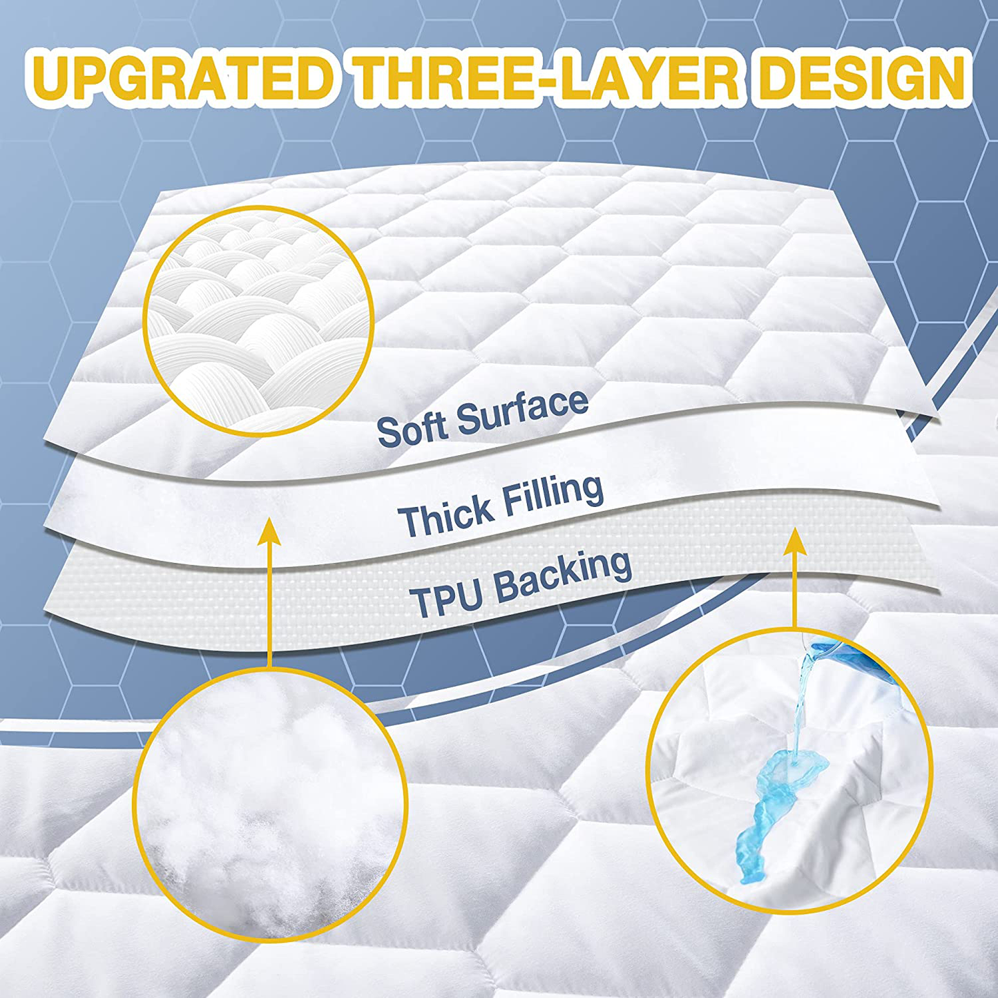 Waterproof Mattress Pad Cal King Size, Soft and Breathable Quilted Mattress Protector, 6''-18'' Deep Pocket Fitted Mattress Cover, White