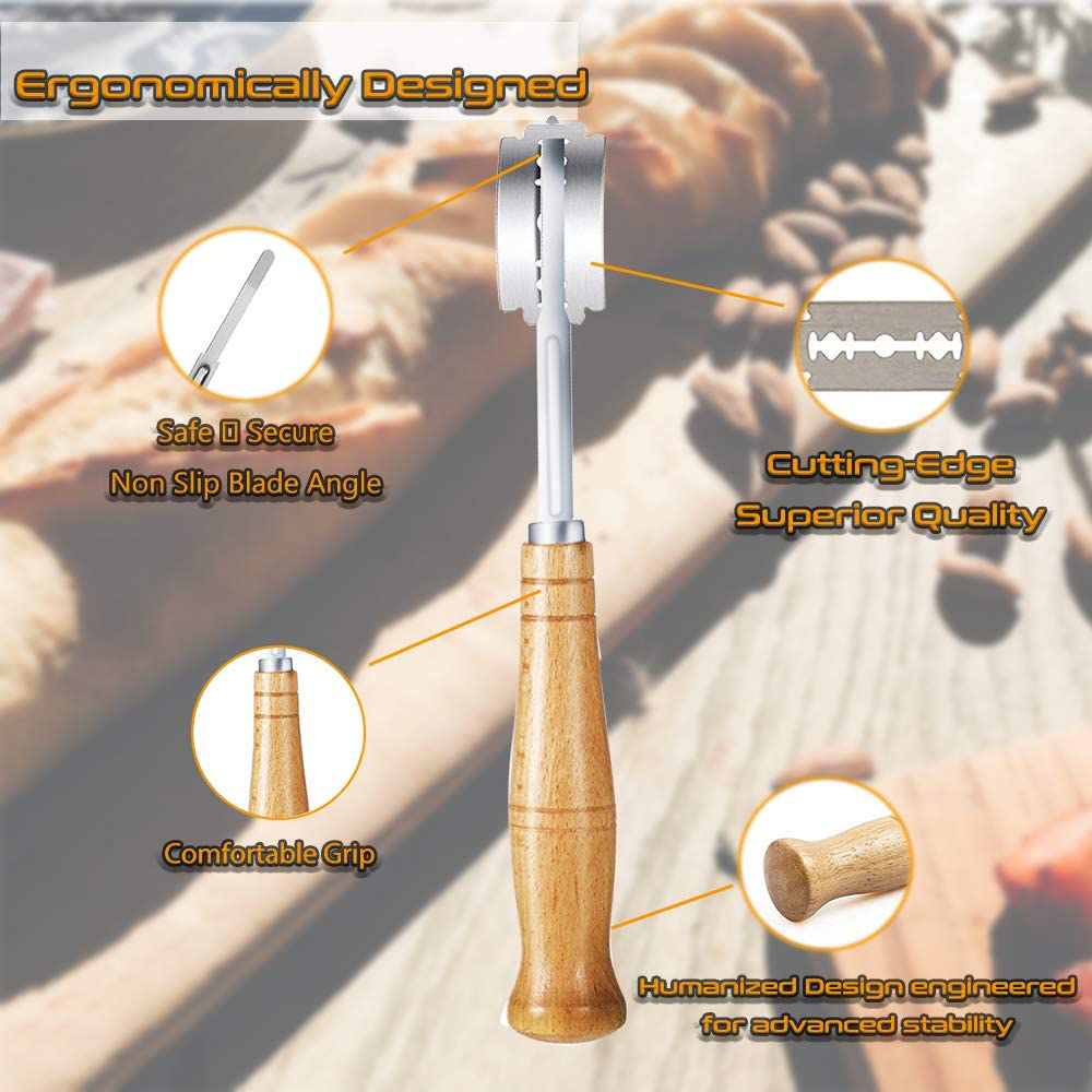 Bread Lame With Super Sharp Blade 5 Replacement Blades ＆ Leather Protective Cover lame bread slashing tool, Professional Dough Making Slasher Tools,for Bread, Cake, Pizza