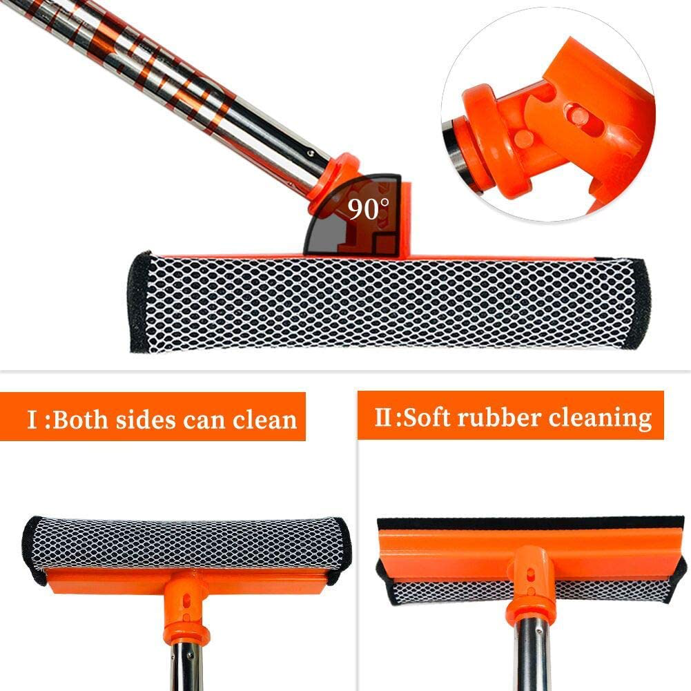 Buyplus Car Wash Brush with Long Handle - Multipurpose Car Cleaning Mop, Window Squeegee and Chenille Microfiber Mitt Set, 46in Adjustable Aluminum Long Handle, Vehicle Wash Brush Kit