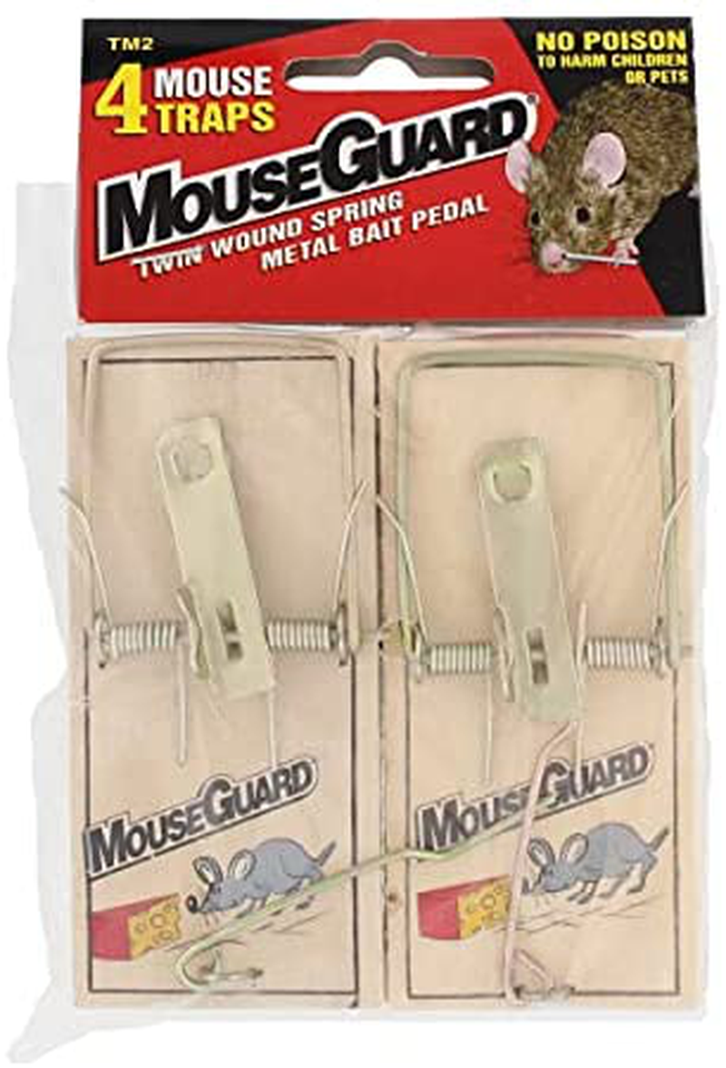 Pestguard 4 Mouse Traps Mouse Guard Twin Wound Spring Metal Bait Pedal, Brown (115450)
