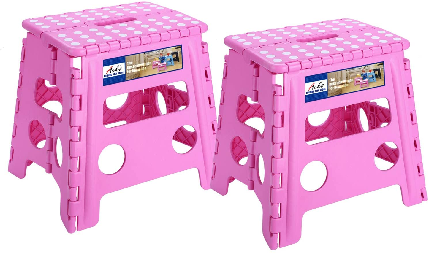 2 Pack 11 Inch Folding Step Stool Lightweight Plastic 9Inch Step Stool, Foldable Step Stool,Non Slip Folding Stools for Kids & Adults, Kitchen Bathroom Bedroom