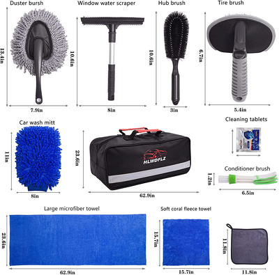HLWDFLZ Car Cleaning Kit, Car Wash Tool Kit for Exterior and Interior Cleaning, Car Accessories - Microfiber Wash Mitts, Tire Brush, Car Detailing Brushes, Car Care Kit Black Bag(27 Pcs)