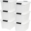 IRIS USA TB Pearl Plastic Storage Bin Tote Organizing Container with Durable Lid and Secure Latching Buckles, 19 Qt, 6 Count
