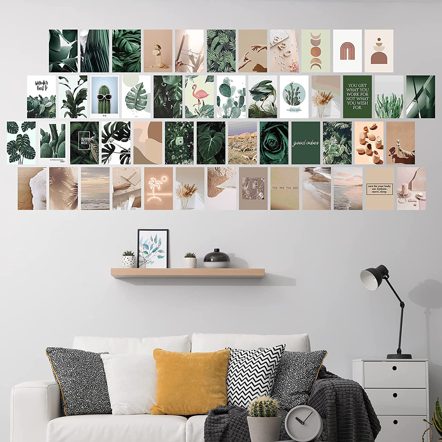 50Pcs Boho Wall Collage Kit Aesthetic Pictures, Room Decor for Bedroom Aesthetic Teens Girls, Boho Pictures Wall Decor, Cute Plants Photo Wall Collage Kit, Aesthetic Posters, Dorm Wall Art 4x6 Inch