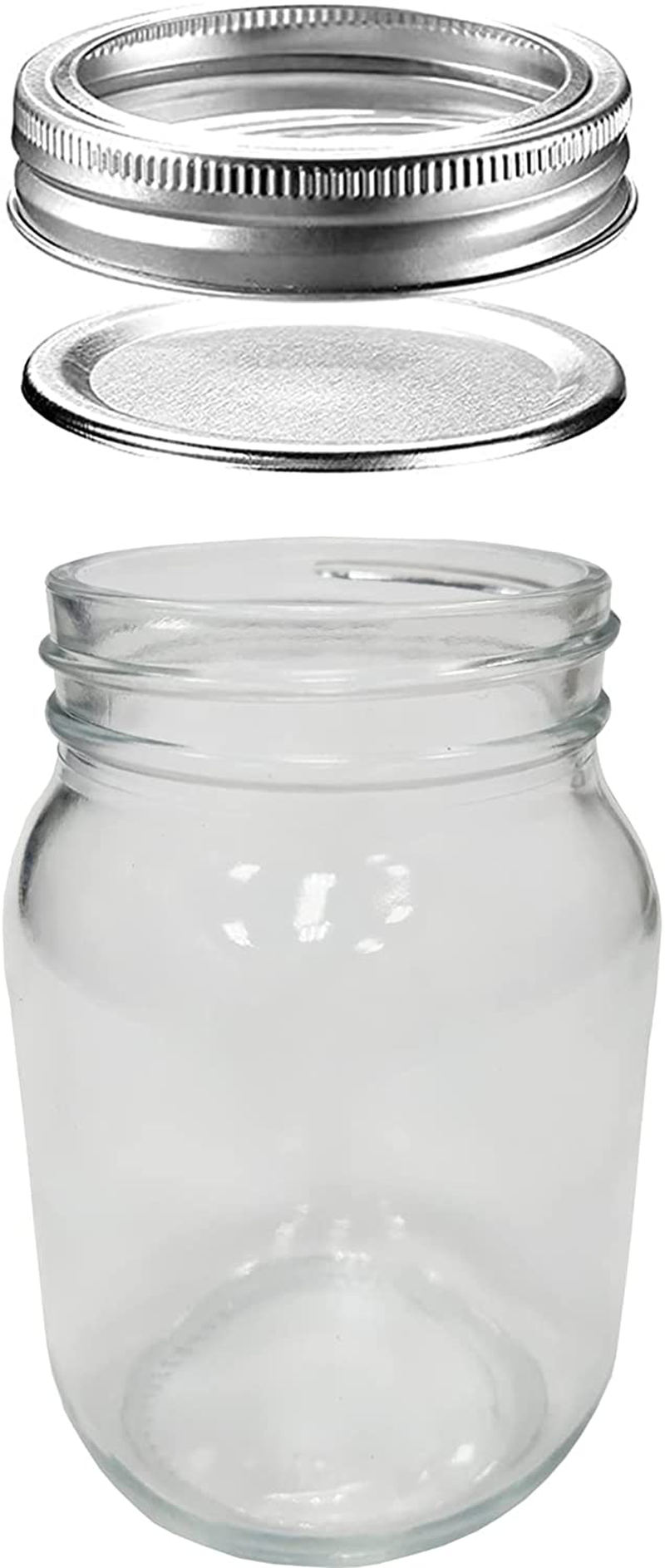 TAIKMD Glass Regular Mouth Mason Jars, 16 oz Glass Jars with Silver Metal Airtight Lids For Meal Prep, Food Storage (1 Pack, 16 oz)