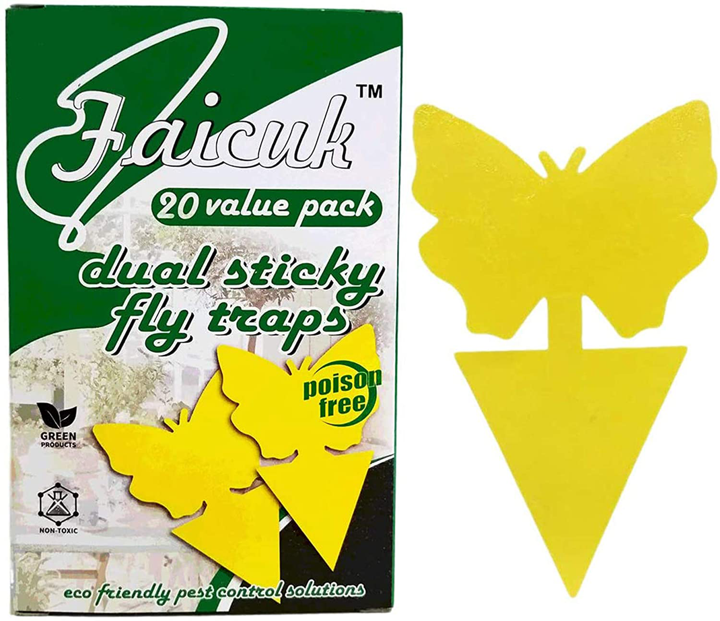 Faicuk 20-Pack Dual Sticky Fly Traps for Houseplant Fly Insect Control