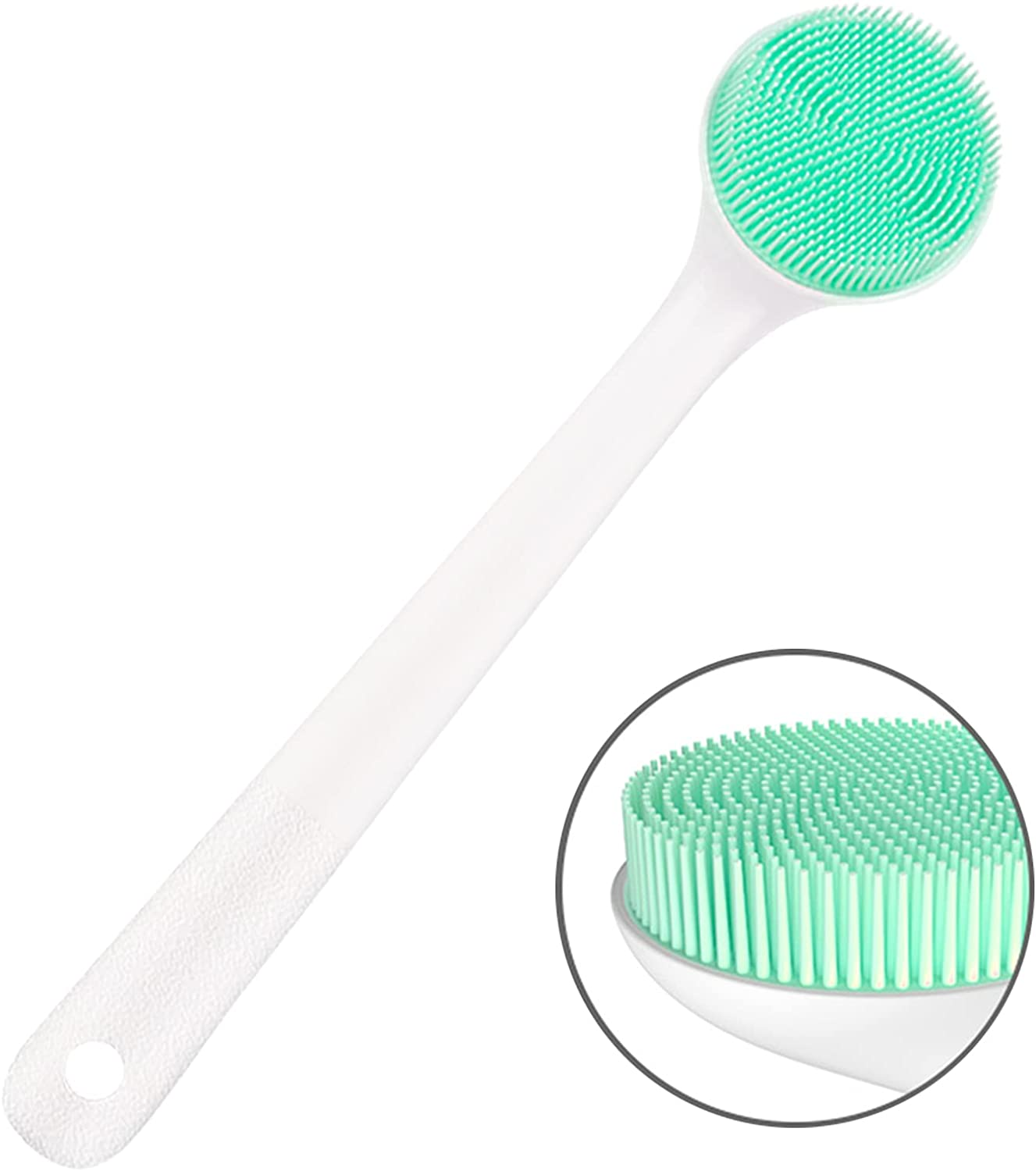 Silicone Bath Body Brush Exfoliator, Back Brush Scrubber Long Handle for Shower with Soft Bristles, Shower Brush Scrubber for Body Men and Women, BPA Free, Non-Slip