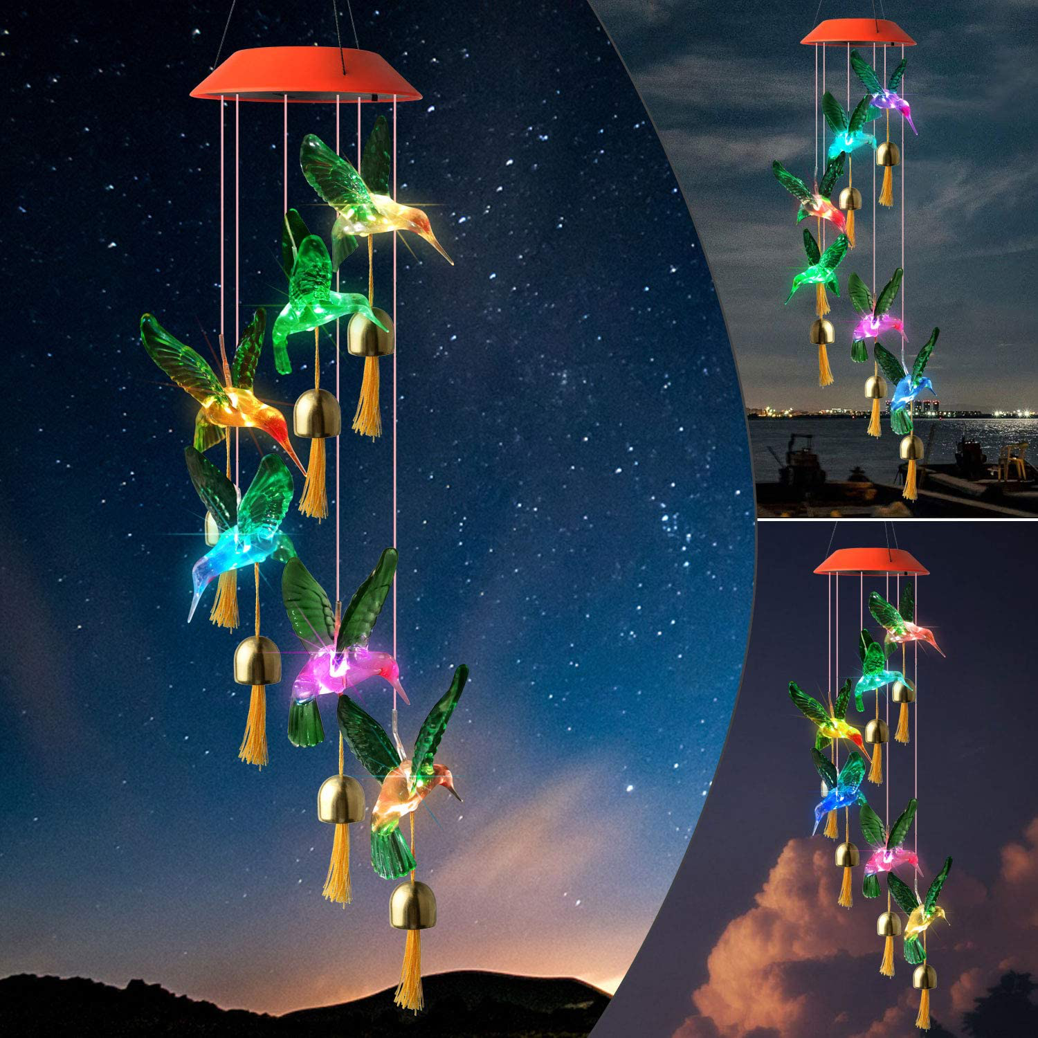 JOBOSI Wind Chimes, Hummingbird Wind Chimes Outdoor,Solar Wind Chimes, Gifts for Mom, Birthday Gifts for Women.