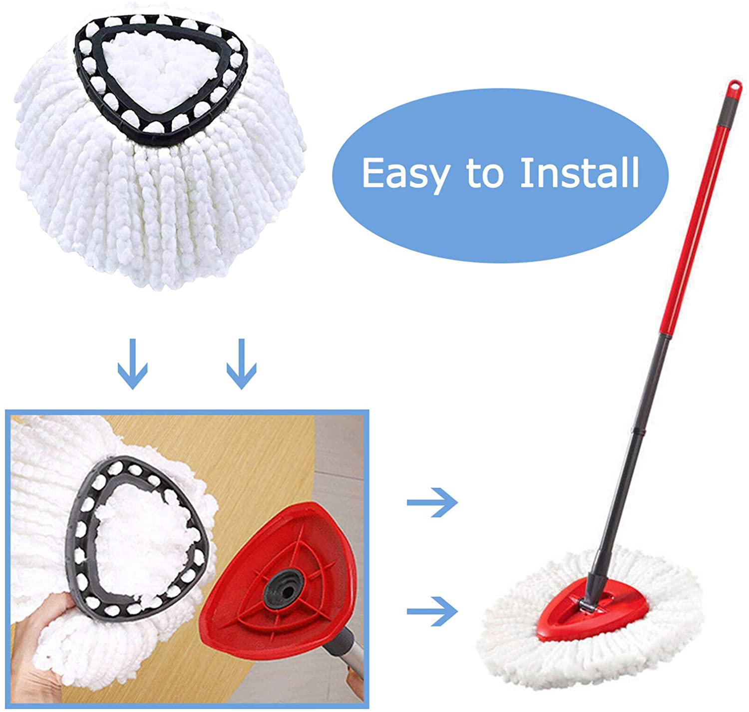 Mop Replacement Heads Fit for Microfiber Easywring Spin Mop Refill, Spin Mop Head Replacement, Easy Cleaning Mop Head Refill - 6 Pack
