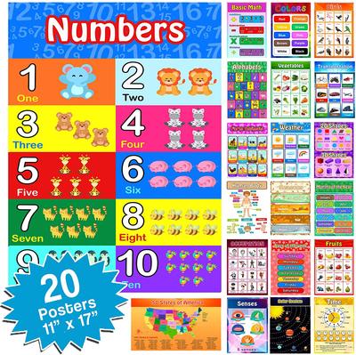 20 Large STEM Educational Posters for Kids Preschool Posters Educational Posters for Toddlers I Laminated Alphabets Posters Numbers Months US States Solar Systems Animals Human Body (11” X 17")