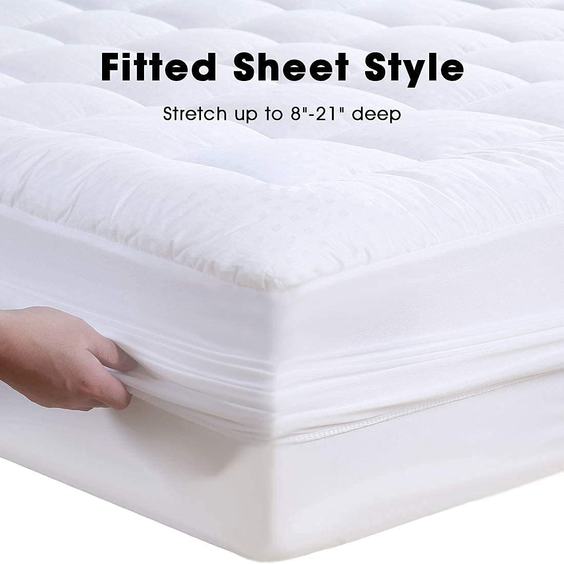 Balichun King Size Mattress Pad Pillow Top Mattress Cover Cotton Top 8-21" Fitted Deep Pocket Breathable Fluffy Soft Cooling Mattress Topper (78x80 Inches, White)