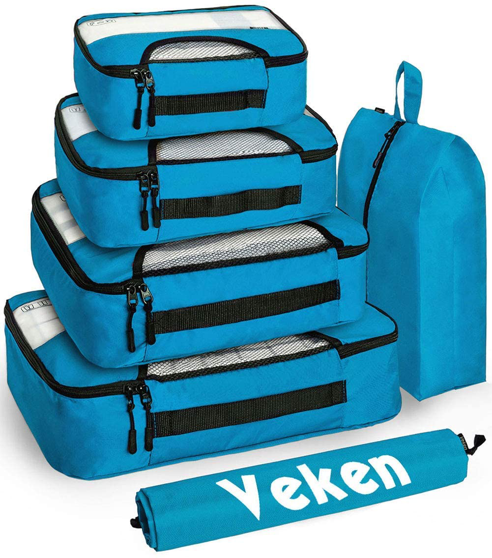 Veken 6 Set Packing Cubes, Travel Luggage Organizers with Laundry Bag & Shoe Bag