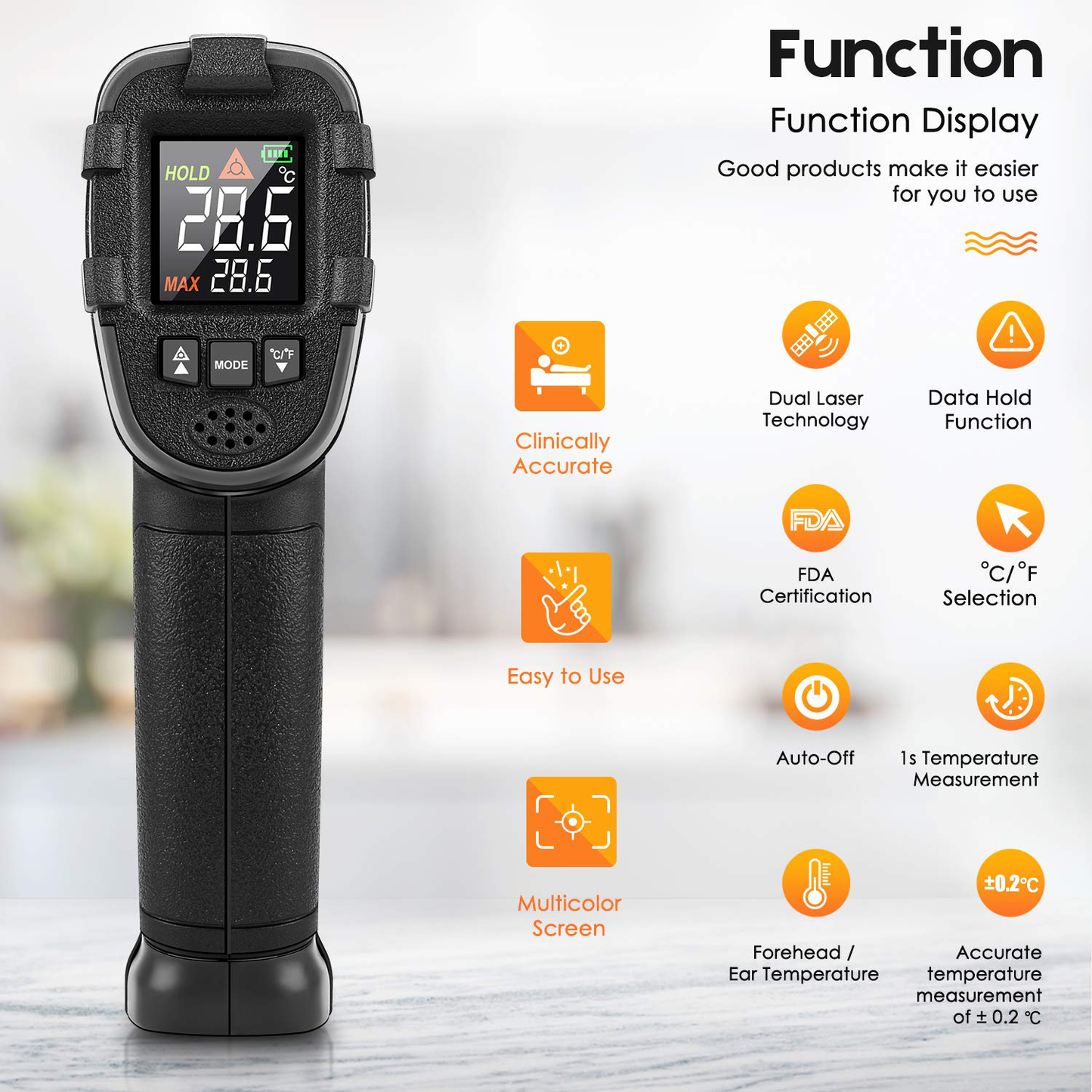 Infrared Thermometer SOVARCATE Digital IR Laser Thermometer Temperature Gun High and Low Temperature Alarm -58°F~1112°F Temperature Probe Cooking/Air/Refrigerator