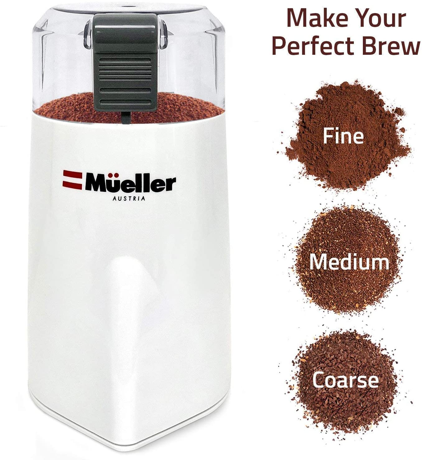 Mueller Austria HyperGrind Precision Electric Spice/Coffee Grinder Mill with Large Grinding Capacity and HD Motor also for Spices, Herbs, Nuts, Grains, White