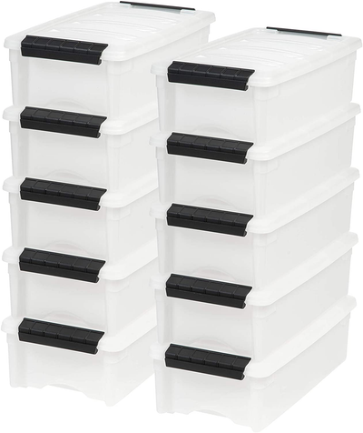 IRIS USA TB Pearl Plastic Storage Bin Tote Organizing Container with Durable Lid and Secure Latching Buckles, 5 Qt, 10 Count