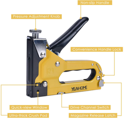 Upholstery Staple Gun Heavy Duty, YEAHOME 4-in-1 Stapler Gun with 4000 Staples, Manual Brad Nailer Power Adjustment Stapler Gun for Wood, Crafts, Carpentry, Decoration DIY, Fathers Day Gifts