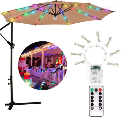 Patio Umbrella Light String Lights 8 Brightness Modes 104 Leds at 3AA Battery Operated Waterproof Outdoor Umbrella Pole Light for Patio Umbrellas Camping Tents (Multi-Colored)