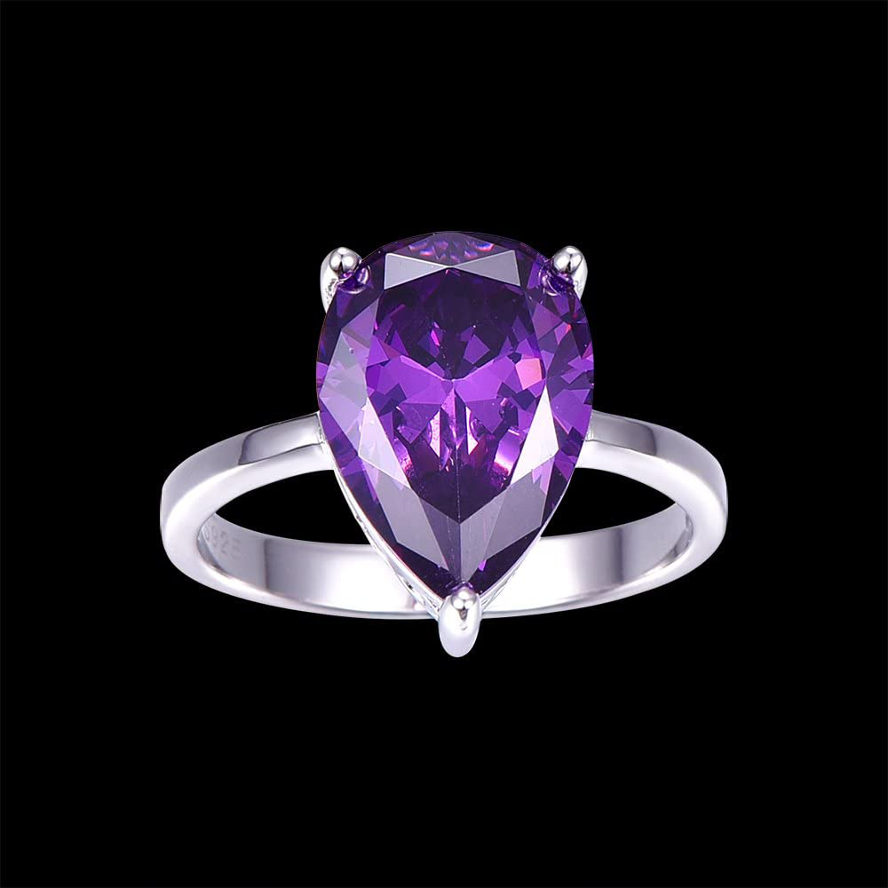 Women'S 8.8Ct Teardrop Pear Cut Created Purple Amethyst Engagement Wedding Ring Sterling Silver