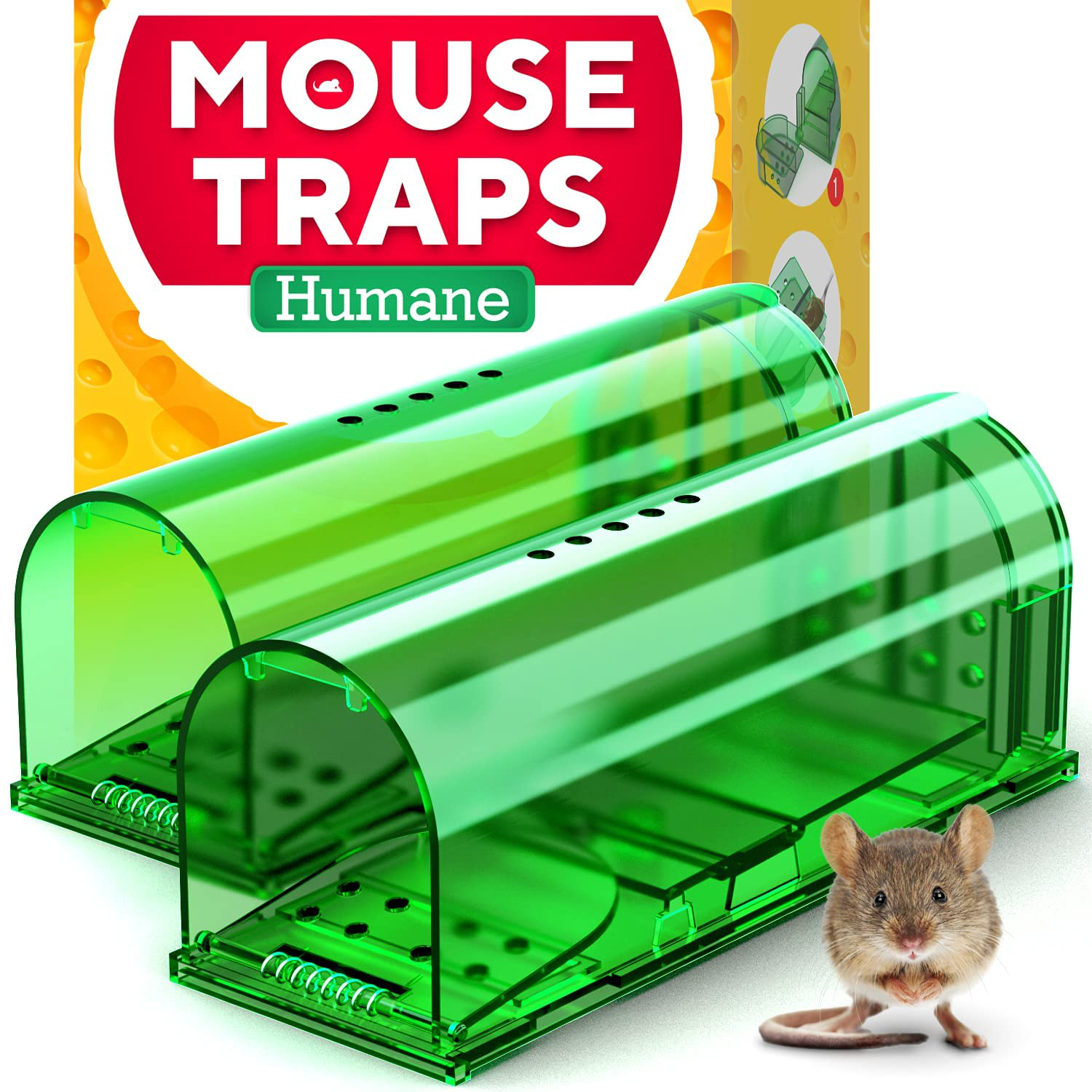 Humane Catch and Release Indoor / Outdoor Mouse Traps Pack of 2 - Easy Set Durable Traps, Safe for Children, Pets and Humans - Instantly Remove Unwanted Vermin from Your Home