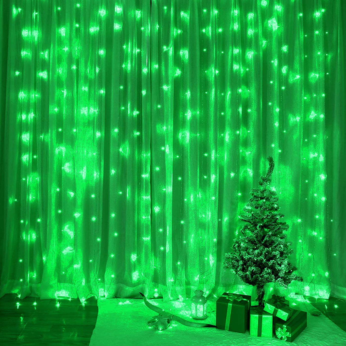 SUNNEST St Patricks Day Curtain String Light, Hanging Lights with 300 LEDs, 8 Lighting Modes, Remote Control, USB Powered Curtain Lights for Bedroom, Wall, Party, Indoor Decoration