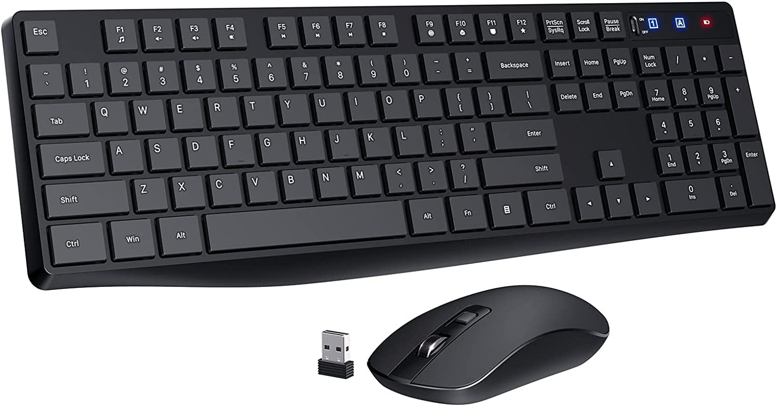PC230 Wireless Keyboard Mouse Combo, Energy Saving, Slim Quick 2.4Ghz Cordless Full Size Computer Keyboard Silent & 3 Adjustable DPI USB Mouse Independent On/Off Switch for PC Laptop, Black