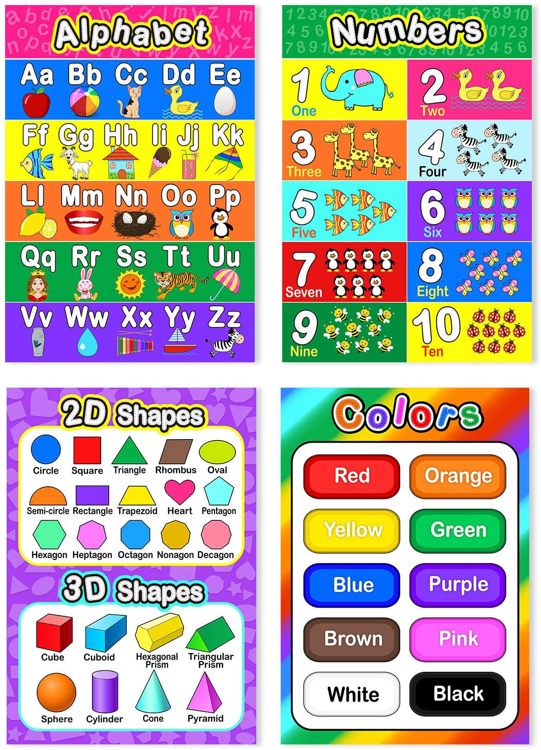 Educational Preschool Poster for Toddler and Kid with Glue Point Dot for Nursery Homeschool Kindergarten Classroom - Teach Numbers Alphabet Colors Days and More 16 x 11 Inch (12 Pieces, English Style)