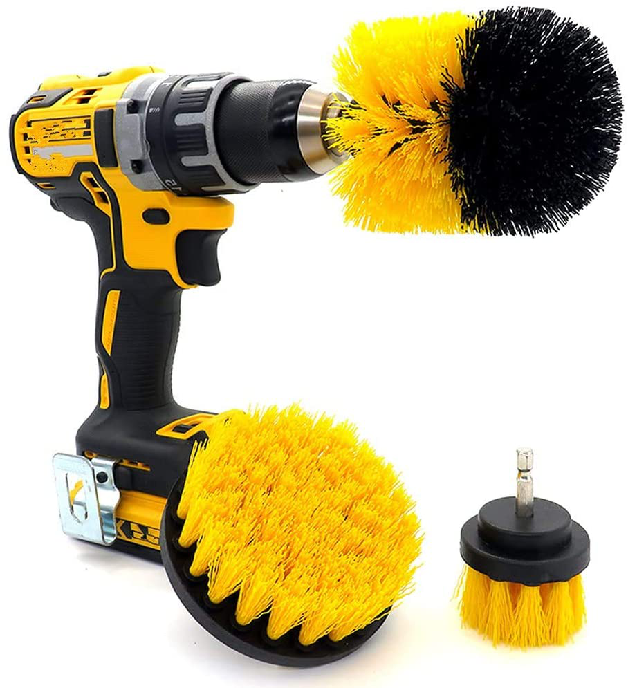 [3 Pack Set] Auto Detailing Drill Brush Set, Wheel Cleaner Brush, Car Cleaner Wash Brush Supplies Kit Fit Tire, Car Mats, Floor Mat, Bathroom and Auto Power Scrubber Brush Cleaning Sets