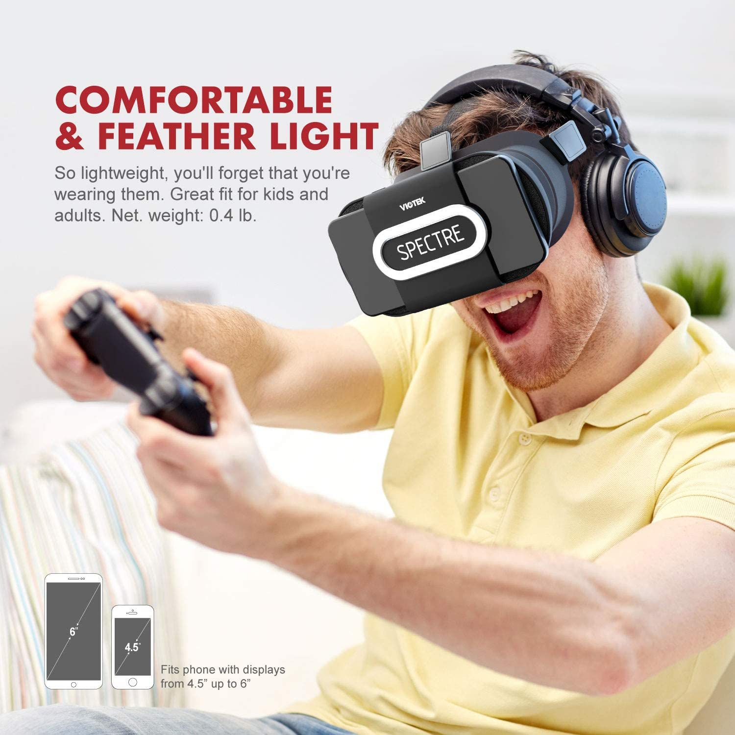 Foldable, Lightweight & Comfortable  VR Headset for Smartphones (4.5 to 6 Inches)