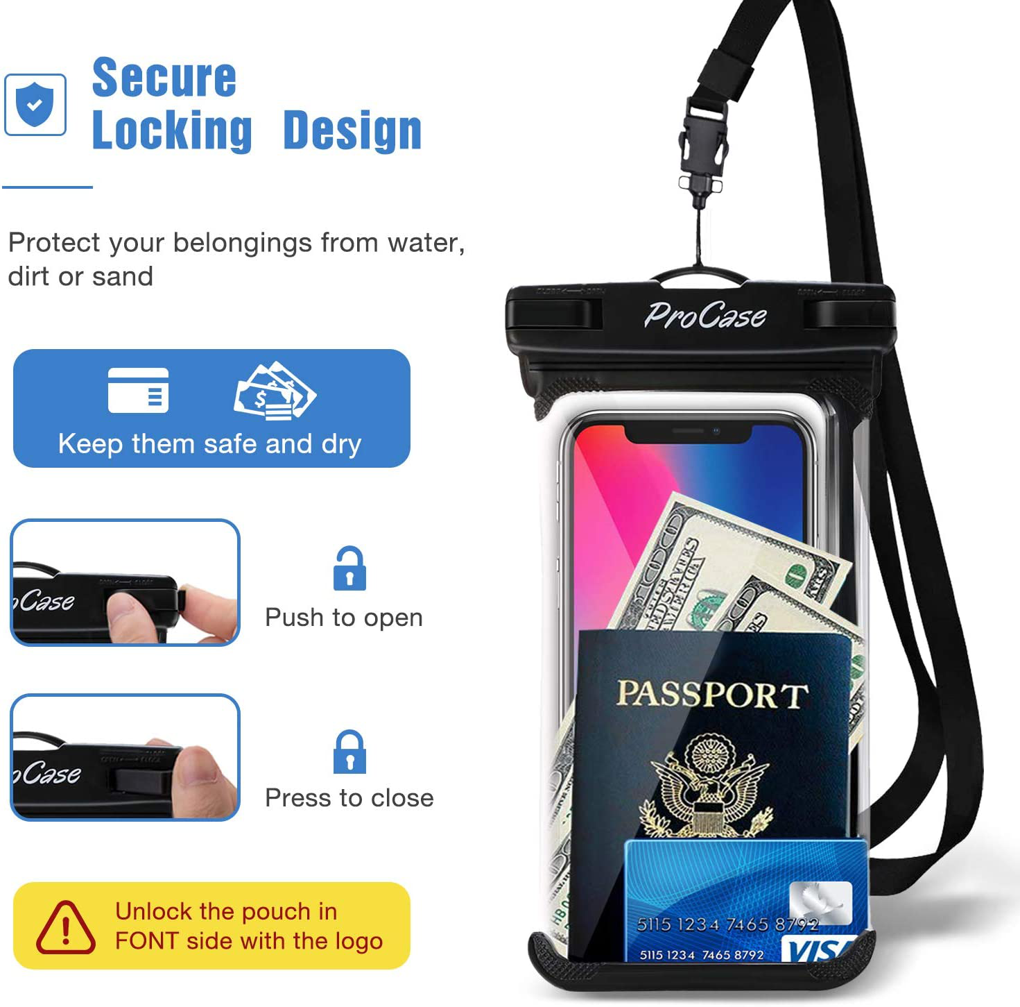 2 Pack Universal Waterproof Case Cellphone Dry Bag Pouch Compatible with iPhone and Android up to 7"