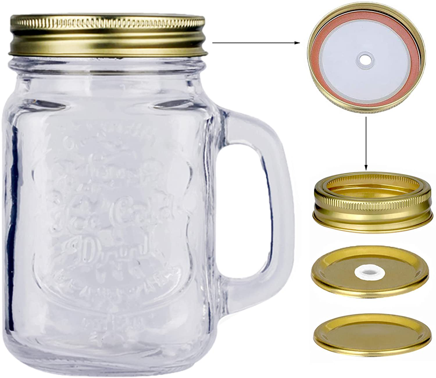 Mason Jar with Handle Drinking Glasses 16 oz Regular Mouth with sealing lid and straw lid ,Great for Drink Beverages,Crafts and Gifts (1 Pcs )