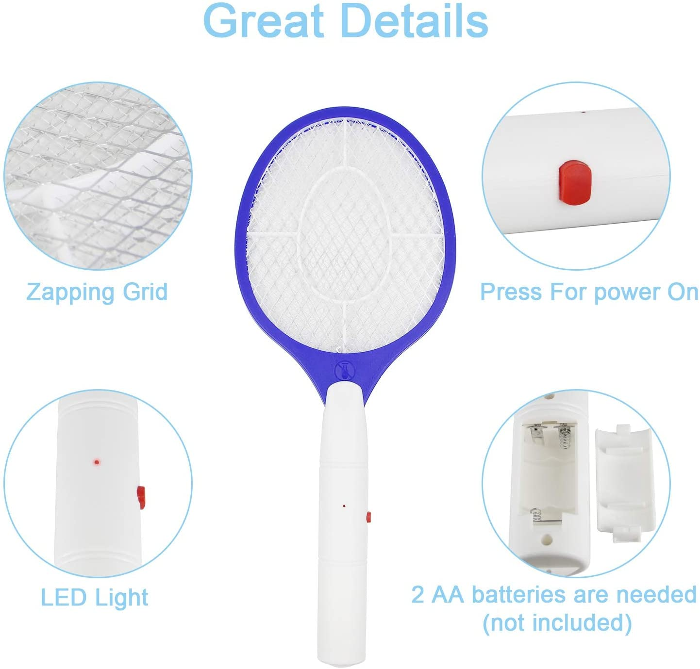 Home Electric Bug Zapper, Electric Fly Mosquito Swatter, Bug Zapper Racket Battery Powered, 2 Pack