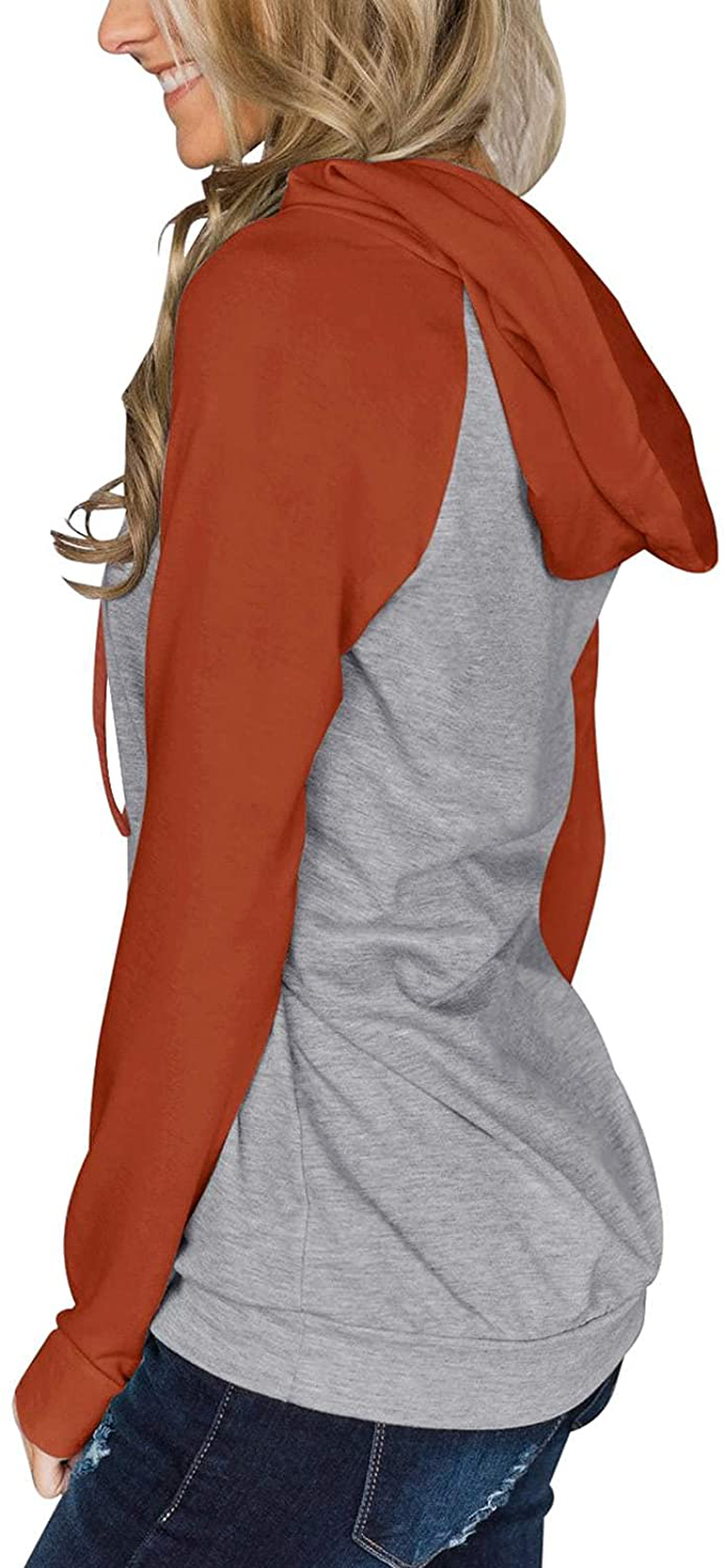 PINKMSTYLE Womens Color Block Hoodies Casual lightweight Drawstring Pullover Sweatshirt Fall Long Sleeve Tops with Pocket