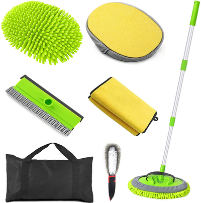 Conliwell Car Wash Brush Kit, Car Cleaning Kit, Car Wash Kit, Car Wash Mop Brush Kits with 45"Aluminum Long Handle, Windshield Squeegee, Wheel Tire Brush, Microfiber Cleaning Cloths, Car Detailing Kit