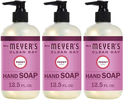 Mrs. Meyer's Clean Day Liquid Hand Soap, Cruelty Free and Biodegradable Hand Wash Made with Essential Oils, Peony Scent, 12.5 oz - Pack of 3