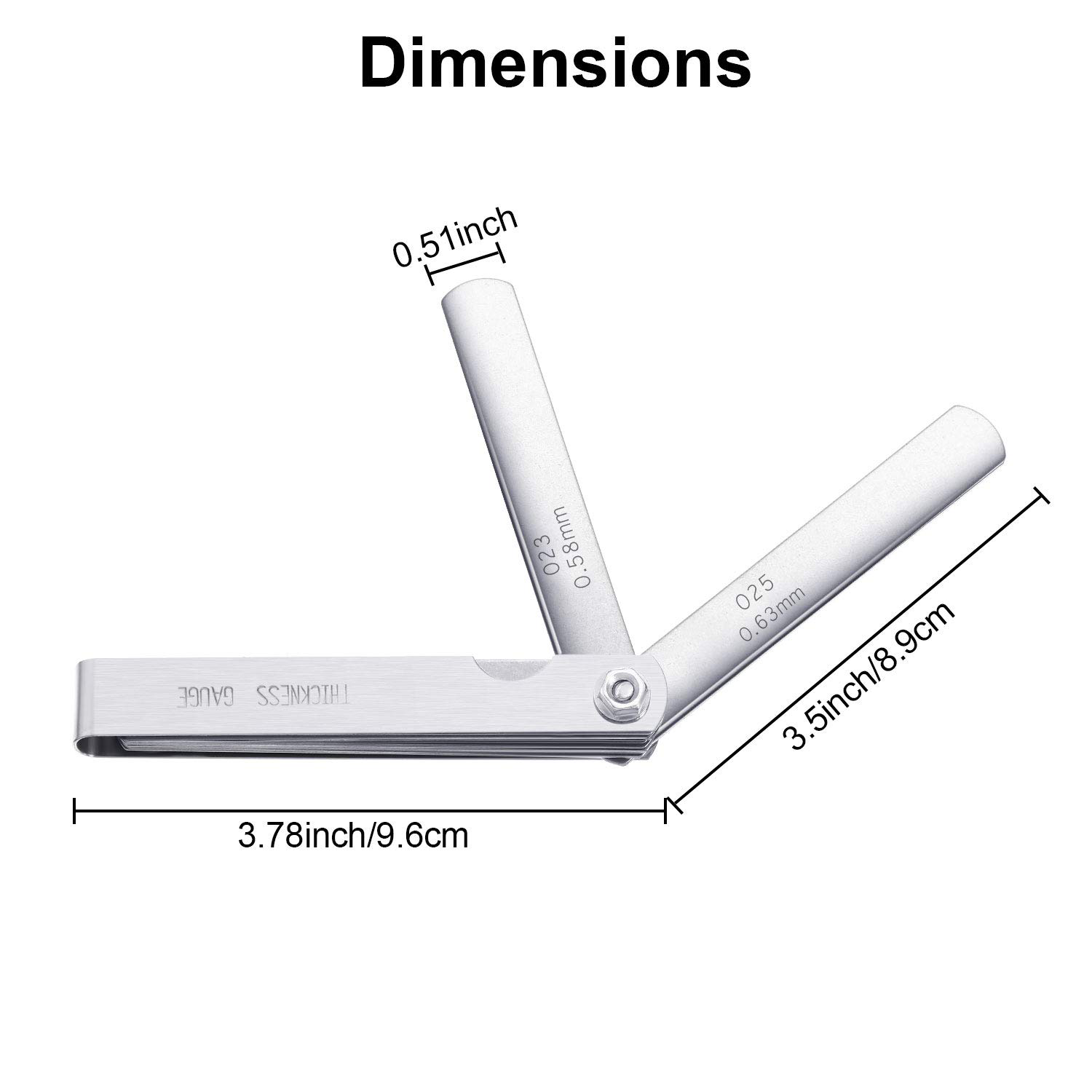 Stainless Steel Feeler Gauge Dual Marked Metric and Imperial Gap Measuring Tool (0.005/0.127-0.02/0.508 mm, 16 Blades)
