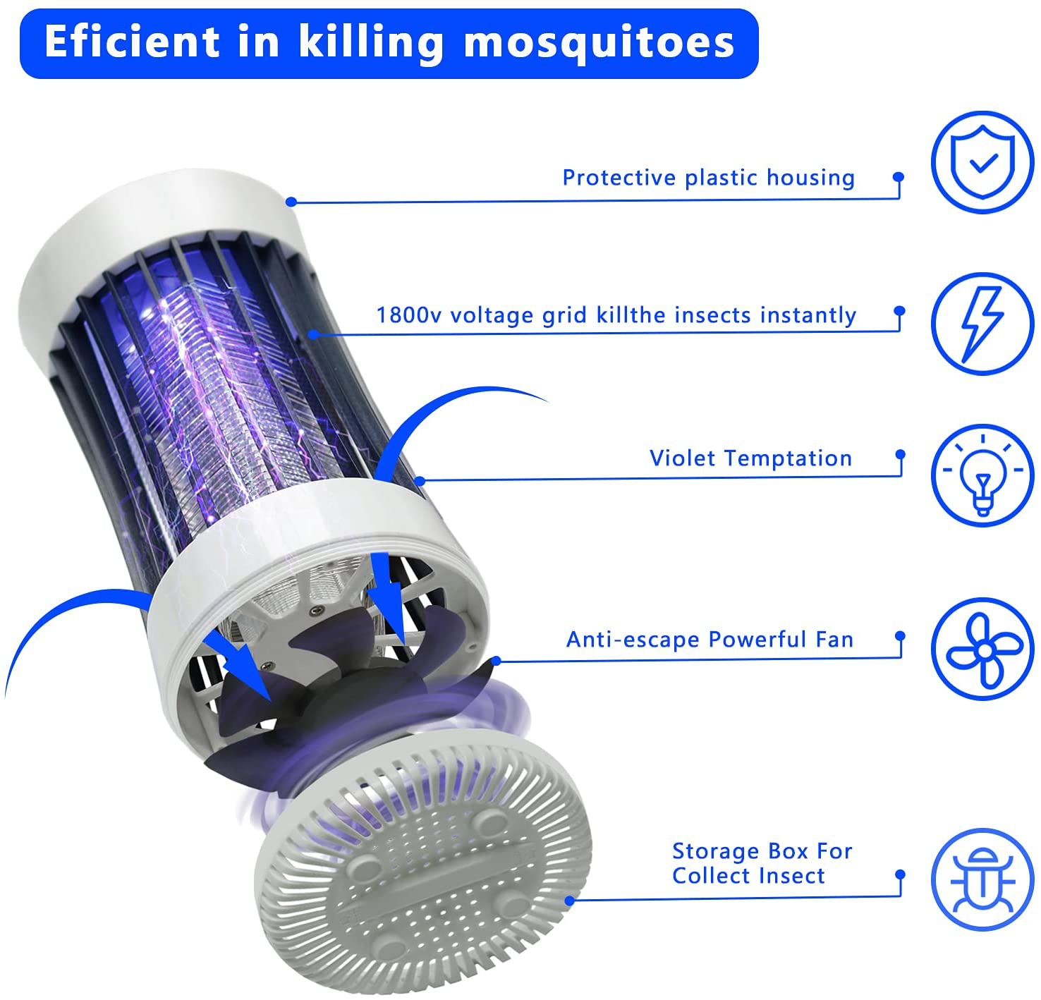 NALAX Bug Zapper, Portable Mosquito Killer Trap, 2000Ah Long Battery Life & USB Powered Rechargeable Insec Fly Zapper for Indoor Outdoor, Camping, Travel, Strong Suction Turbo Fan