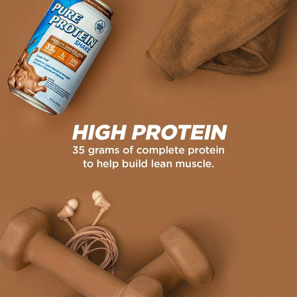 Pure Protein Frosty Chocolate Protein Shake, 35G Complete Protein, Ready to Drink and Keto-Friendly, Excellent Source of Calcium, 11 Fl Oz (Pack of 12)