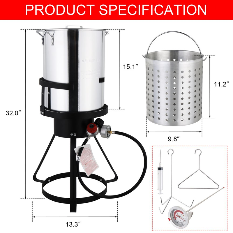 Outdoor Propane Fryer Aluminum Frying/Boiling Turkey Fryer Pot 30QT