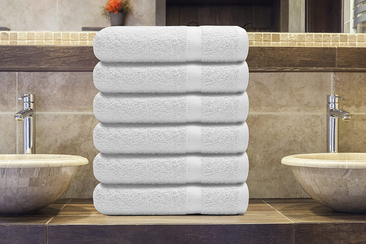 Cotton Bath Towels Set Ultra Soft Cotton Large Bath Towel White Highly Absorbent Quick Dry Daily Usage Home and Kitchen Bath Towel Set- White 24Inch X 48Inch Pack of 6, 24X48-Pack of 6