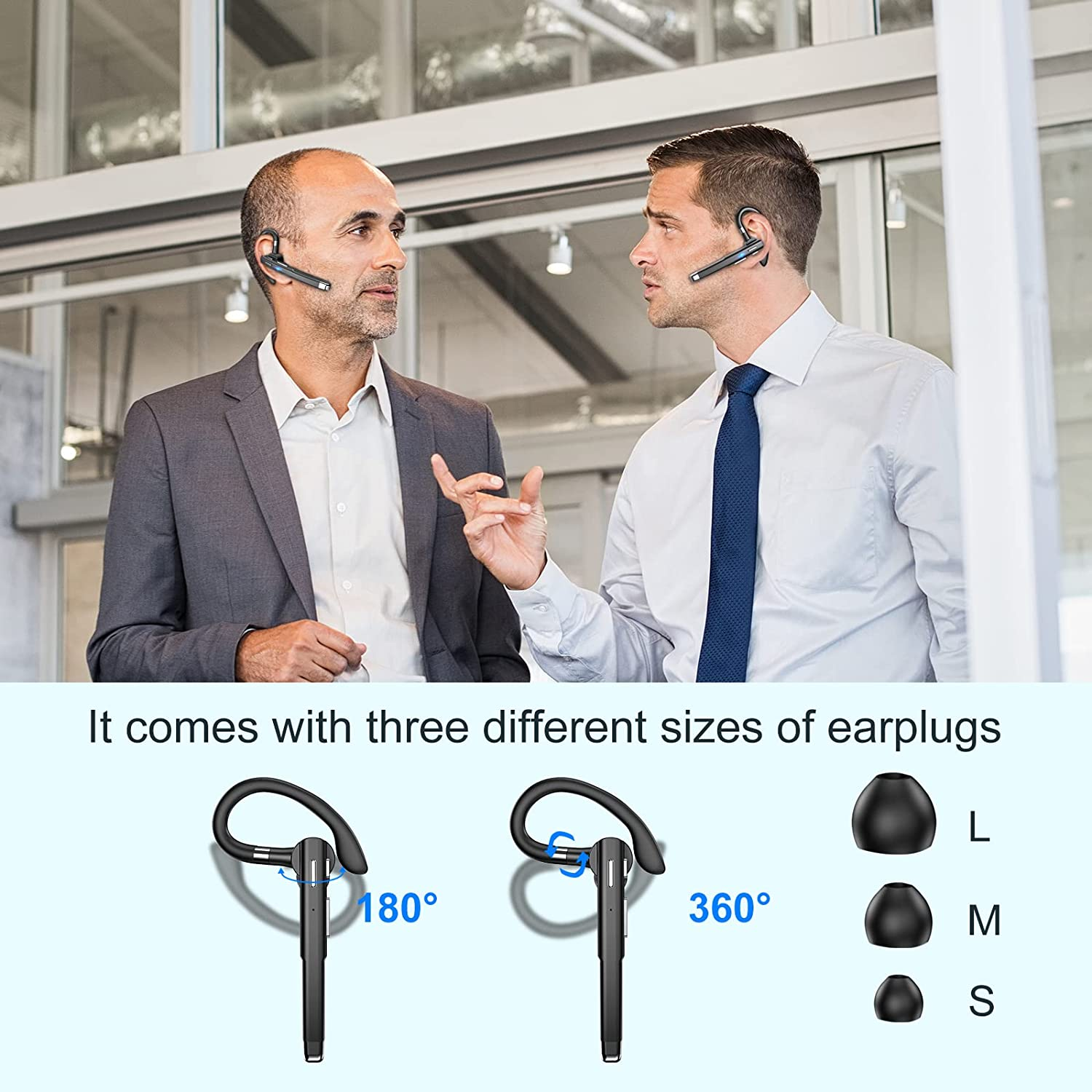 Bluetooth Earpiece for Cell Phones Bluetooth V5.1 Headset with Charging Case Hands-Free Single Ear Headset with CVC8.0 Noise Canceling Mic for Office/Driving Compatible with Android/Iphone/Laptop