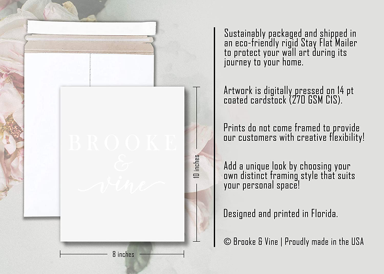 Brooke & Vine Girl Room Wall Decor Art Prints - (UNFRAMED 8 x 10) Inspirational Wall Art, Motivational Quotes Posters for Kids, Tween Bedroom, (Braver Than You Believe - Gold and Rainbow)