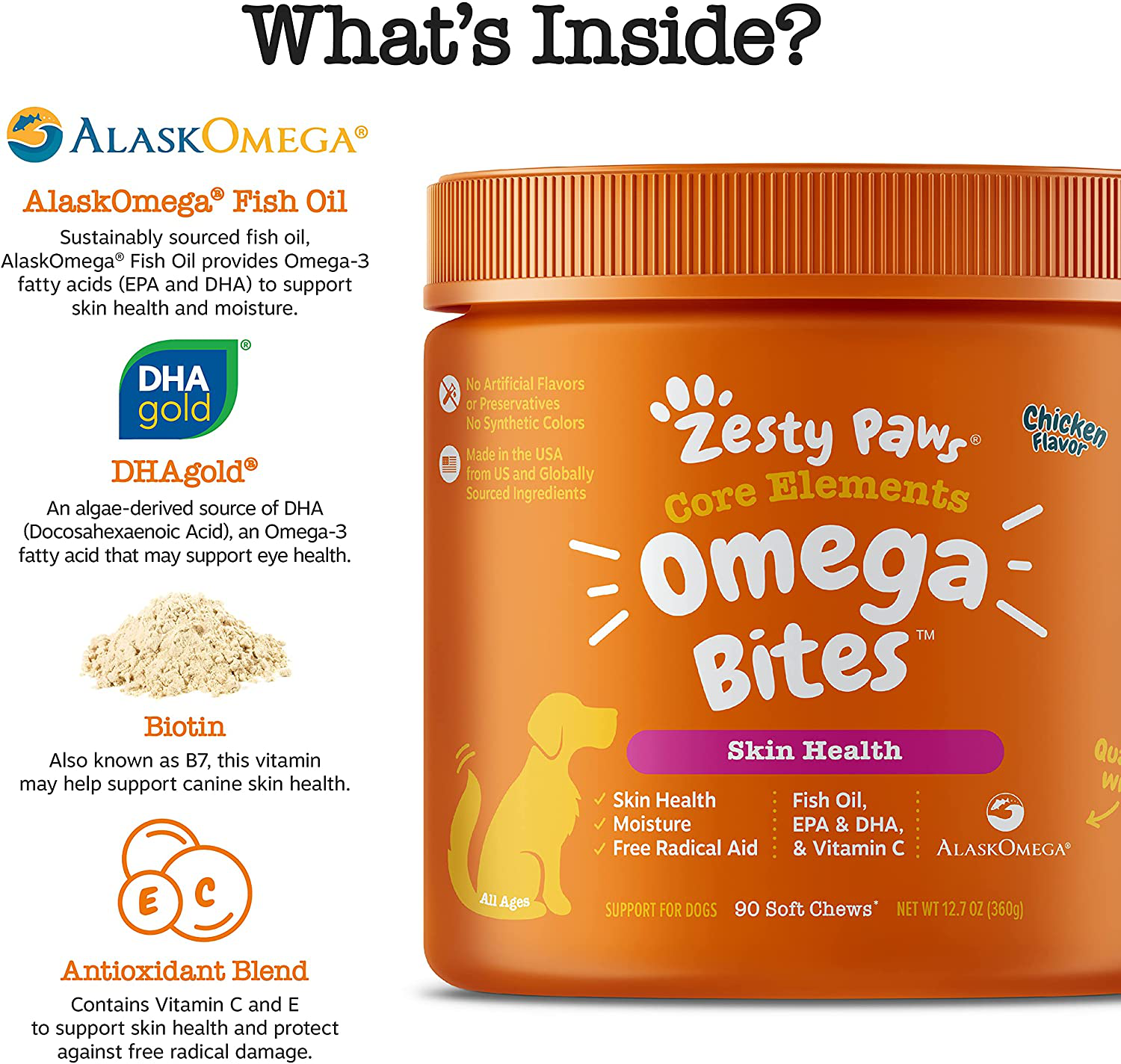Zesty Paws Omega 3 Alaskan Fish Oil Chew Treats for Dogs - with AlaskOmega for EPA & DHA Fatty Acids - Itch Free Skin