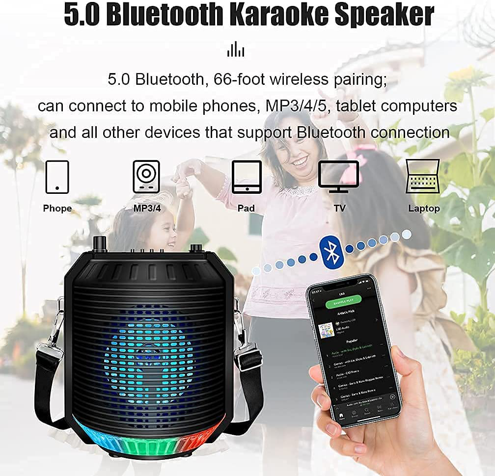 RESLTALY Bluetooth Speaker with Karaoke, Portable Karaoke Machine for Adults and Kids - 5.0 Wireless Speaker with FM Radio,4" Bass Stereo,Loud,Dj Lights/Mini/Tws/Aux/Mic/Outdoor Party Speaker System