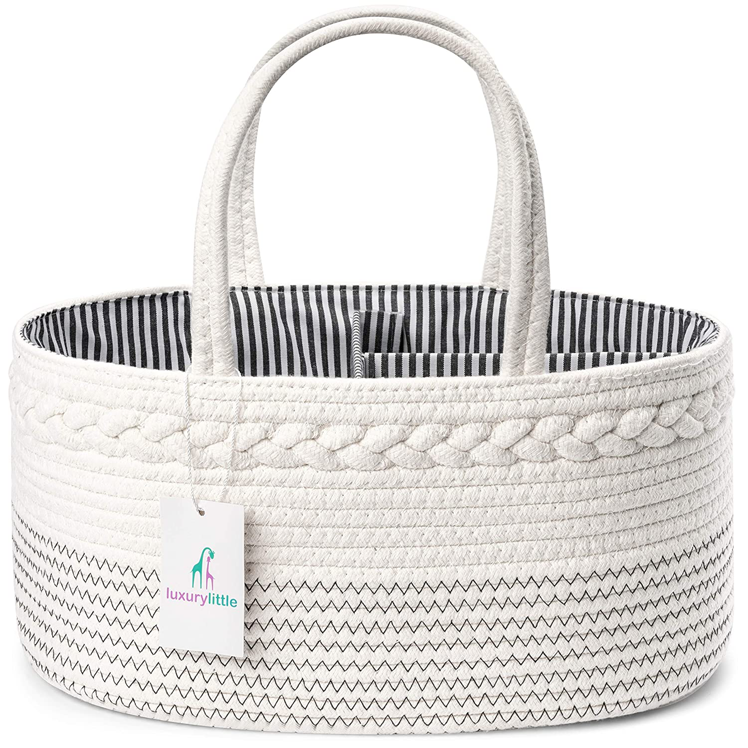 Luxury Little Baby Diaper Caddy Organizer - Rope Nursery Storage Bin for Boys and Girls - Large Tote Bag & Car Organizer with Removable Inserts - Baby Shower Gift Basket - Newborn Registry Must Haves
